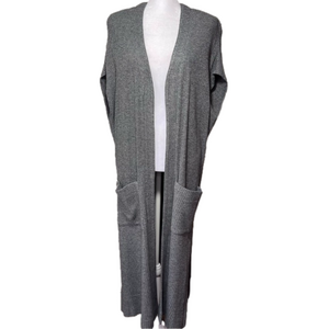 Brownstone Woman Long Open Front Ribbed Knit Cardigan Duster Sweater ML